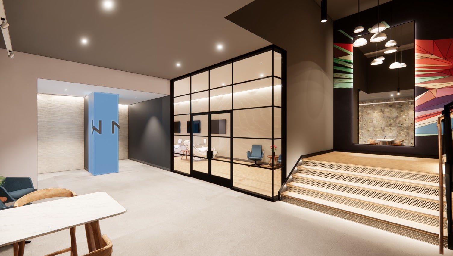 Rendering of the Port Chester recovery wing — hydro loungers behind glass